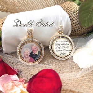 Bridal Memorial Charm for Bouquet-Loss of Grandparents-Photo Memory Charm with Saying-Bridal Wedding Memory Charm-Double Sided-Keepsake