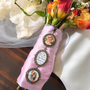 Photo Bouquet Charm for Bridal Bouquet-Custom Photographs with Custom Sayings-Wedding Remembrance Gift-Loss of Loved One-Bouquet Photo Charm