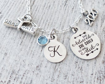 2026 Graduation Gifts for Her, Grad Necklace, Class of 2026, Graduate Gifts Women, She Believed She Could So She Did Jewelry, Personalized