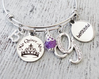 Quinceanera Gift- 15th Birthday Gift- Mis Quince Anos Jewelry- beYOUtiful, Personalized Bangle Bracelet-Jewelry, 15 year old Birthday Girl
