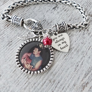 Foto Memorial armband, foto geheugen geschenken, herinnering, verlies van geliefde-je bent altijd in mijn hart, Angel Wing sieraden, sterfgeval, papa