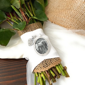 Bride Memory Bouquet Charm-Memorial Gift for Bride-A Piece Of My Heart Is In Heaven-Attach to Bridal Bouquet-Loss of Dad-Wedding Memorial