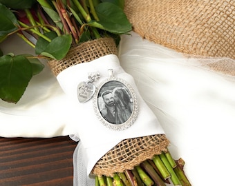 Mariage Memory Bouquet Charm-Cadeau commémoratif pour la mariée-Un morceau de mon cœur est au ciel-Attacher au bouquet de mariée-Perte de papa-Mémorial de mariage