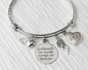 Memorial Jewelry for Loss of Dad-Footprints on earth wings in heaven Bracelet-Memorial Gift Jewelry-Loss of loved one-Angel Wing-Remembrance