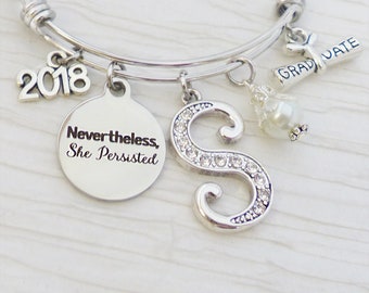 Class of 2026 Gifts for Her-Nevertheless She Persisted Jewelry-Grad gifts-Bangle Bracelet-College Grad Gifts-graduation Jewelry-Personalized