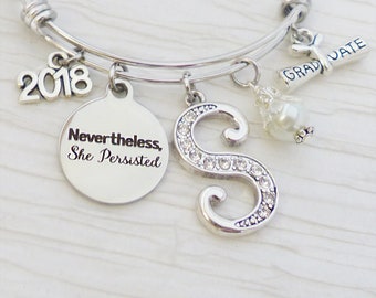 Class of 2023 Gifts for Her-Nevertheless She Persisted Jewelry-Grad gifts-Bangle Bracelet-College Grad Gifts-graduation Jewelry-Personalized