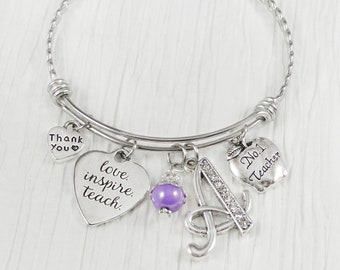 TEACHER Bracelet- Love Inspire Teach, Personalized Teacher Gift-Jewelry- Thank you Gift for Teachers-Teacher Christmas Gifts, No. 1 Teacher