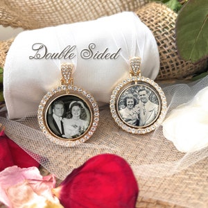 Double Photo Bouquet Charm for Bride-Loss of Loved One-Photo Memory Gift-Wedding Remembrance-Bridal-Double Sided-Mom Dad Grandpa Grandpa