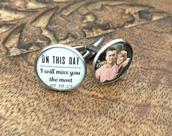 Custom Memorial Photo Cufflinks for Groom on His Wedding Day-Memorial Gift-On This Day I Will Miss You The Most-Loss of Mom-Dad-Grandparents
