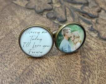Personalize Cufflinks for Groom from Bride-Custom Photo Cuff Links-Wedding Day Gift to Groom from Bride-Marry Me Today I'll Love You Forever