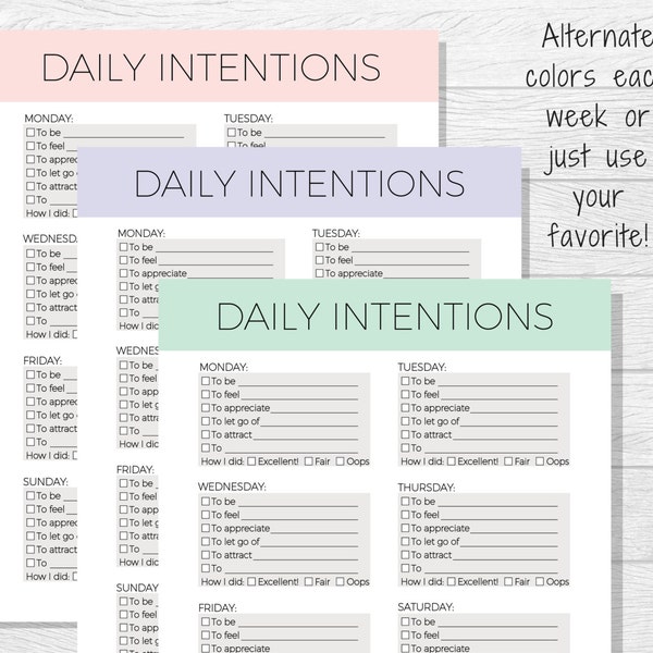 Daily Intentions Printable, Daily Affirmations, Daily Goal Worksheet, Printable Goal List, Personal Goals, Self Improvement, Positive Living