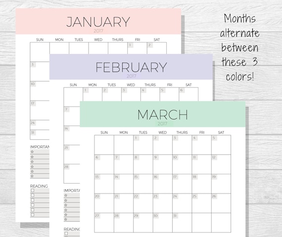 items similar to 2017 monthly planner printable monthly calendar