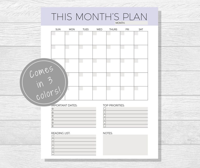 undated monthly planner printable monthly calendar etsy