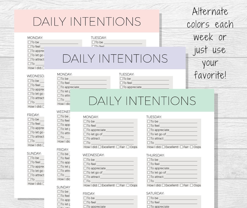 Download Daily Intentions Printable Daily Affirmations Daily Goal ...