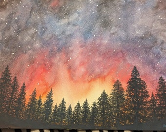 Sunset Trees 2 watercolor painting on watercolor paper