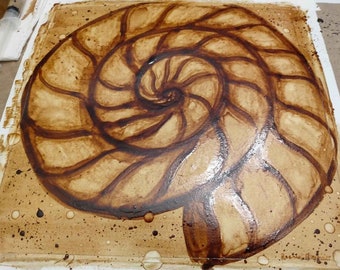 Ammonite coffee painting (original artwork)