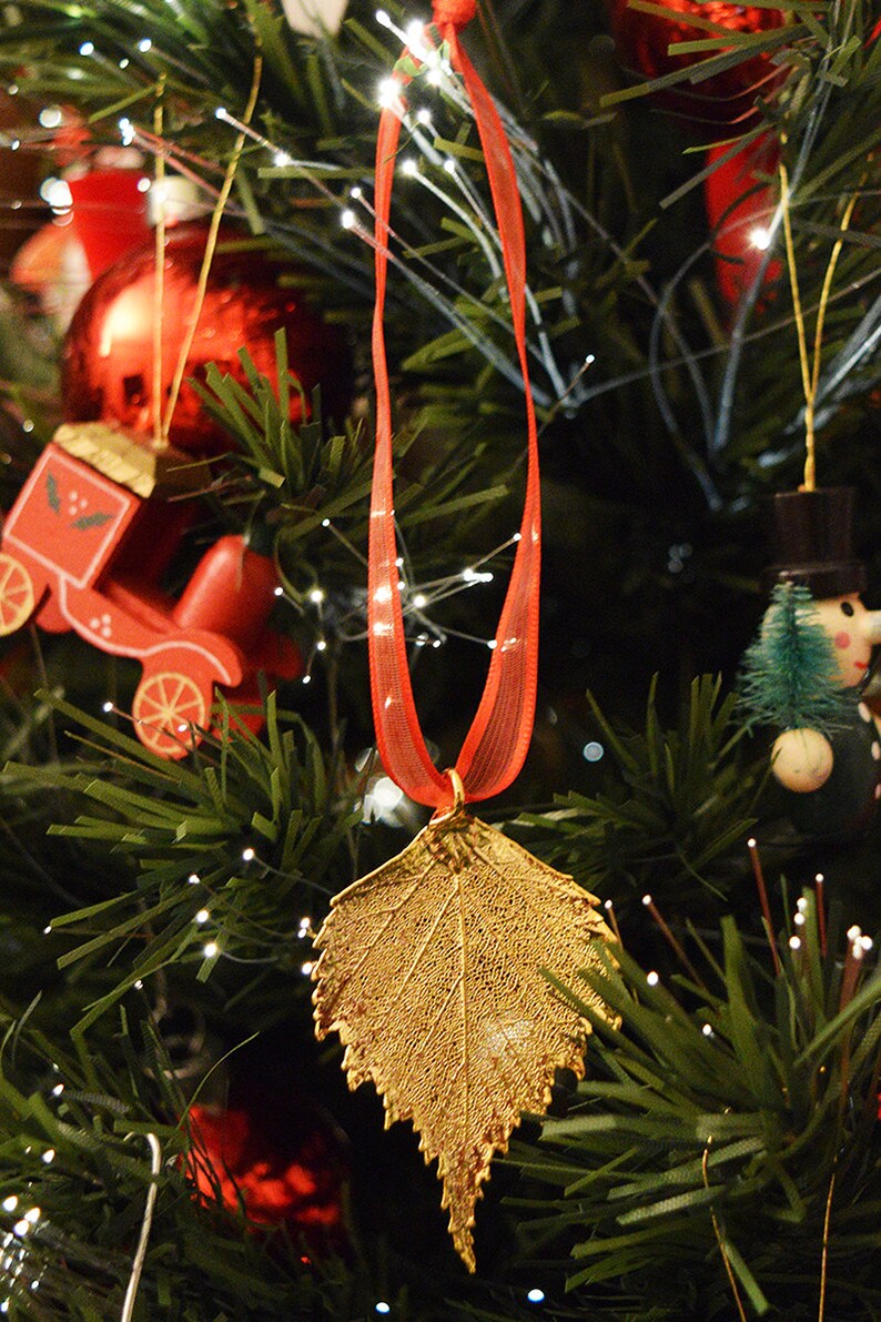 Real Leaf Ornaments 24k Gold Plated Real Birch Leaf Etsy
