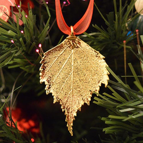 Real Birch Leaf Ornament Dipped in 24k Gold Christmas Ornament Etsy