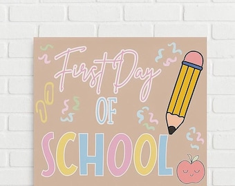 Striscione per il primo giorno di scuola: accessorio fotografico modificabile, modello Canva (download digitale)