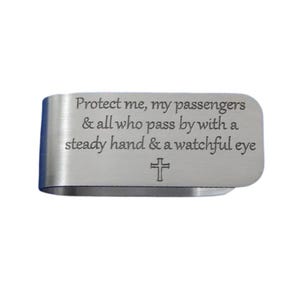 Engraved Aluminum Car Visor Clip: Protect All Message, New Driver Gift- Personalized