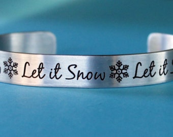 Engraved Bracelet Aluminum Bracelet Engraved Bracelet Cuff Bracelet Christmas Bracelet Snowflake Jewelry