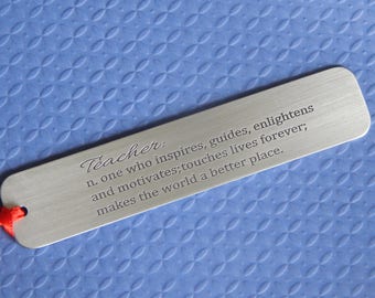 Engraved Aluminum Bookmark, Definition of Teacher Bookmark, Teacher Gift, Gift from Student, Gift for Him or Her, Christmas/Holiday Gift