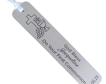 Personalized First Communion Bookmark: Engraved Aluminum Gift