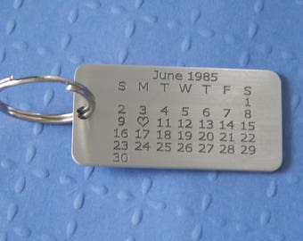 Engraved Aluminum Keychain, Calendar Keychain, Anniversary Keychain, Custom Keychain, Valentine's Day, Anniversary, Birthday, Personalized