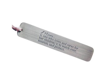 Engraved Aluminum Bookmark, Definition of Mom, Gift for Her