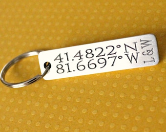 Coordinates Keychain, Engraved Keychain, Customized Keychain, Personalized Keychain, GPS keychain, Latitude Longitude