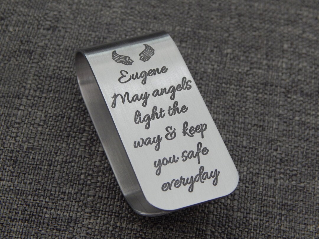 Engraved Aluminum Visor Clip, Angel/safe Travels Visor Clip, Car Visor