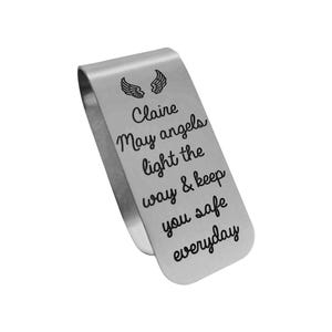 May angels light the way Visor Clip, Engraved Aluminum, New Driver, Car Visor Clip, Safe Travels, Birthday, Christmas, Personalized