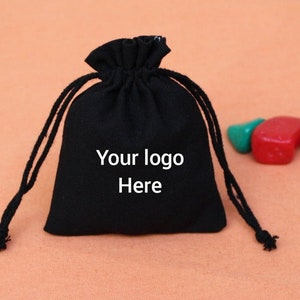 100 sacs à cordon en coton noir, sacs avec logo personnalisés, pochette avec logo noir, petits sacs noirs, sac cadeau, pochette en coton, petite pochette pour bijoux
