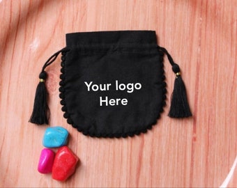 Set of 100 Black Cotton Pompom Drawstring Jewelry Pouches: 4x4 Inch