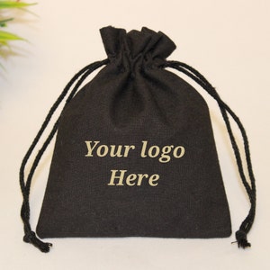100 sacs à cordon en coton noir, sacs avec logo personnalisés, pochette avec logo noir, petits sacs noirs, sac cadeau, pochette en coton, petite pochette pour bijoux
