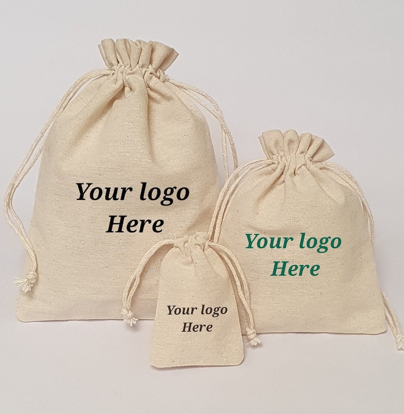 Set of 100 Organic Cotton Drawstring Bags: Custom Logo Available - Etsy