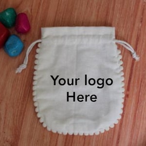 100 sacs à cordon en coton blanc, sacs en coton, sacs avec logo personnalisés, sacs ronds blancs, pochettes en coton, pochette, petits sacs en coton, sac à main