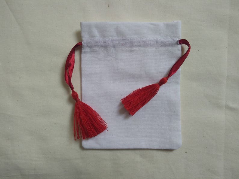100 White Drawstring Cotton Pouch Red Satan Ribbon With Red - Etsy