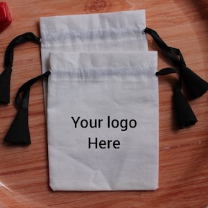 100 black drawstring white cotton Jewelry pouch with fabric tassel custom pouches cotton bags and pouches customize handmade pouch and purse