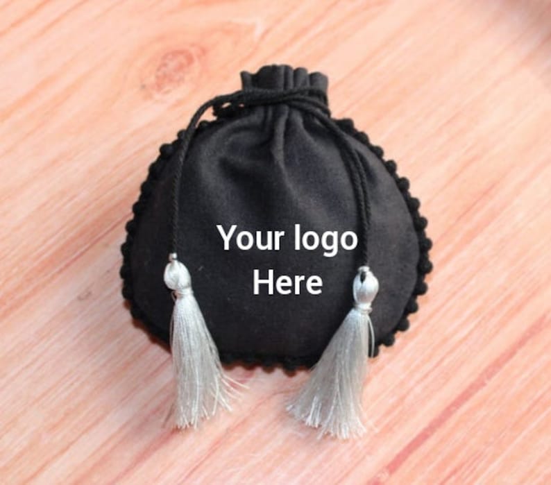custom logo pouches jewelry pouches coin pouches hand bags gift bags 100 BLACK cotton fabric pouch with tassel