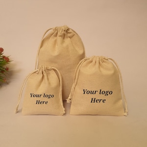 100 sacs à cordon en coton naturel, sacs avec logo personnalisés, sacs en coton beige, sacs en mousseline, petit sac en coton, pochette avec logo, sac cadeau