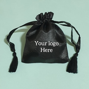 Set of 100 Drawstring black satin jewelry pouch for prefect jewelry packing, favor and gift purpose bags, custom logo pouch, logo bag