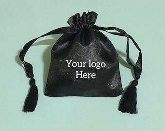 Set of 100 Drawstring black satin jewelry pouch for prefect jewelry packing, favor and gift purpose bags, custom logo pouch, logo bag