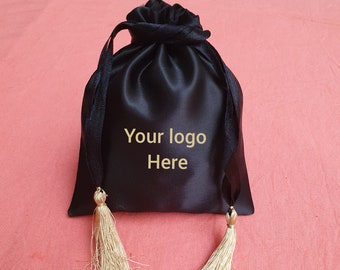 Set of 100 Drawstring black satin jewelry bag, jewelry packing bags, favor bags, custom logo pouch, logo bag, drawstring bags, logo bags