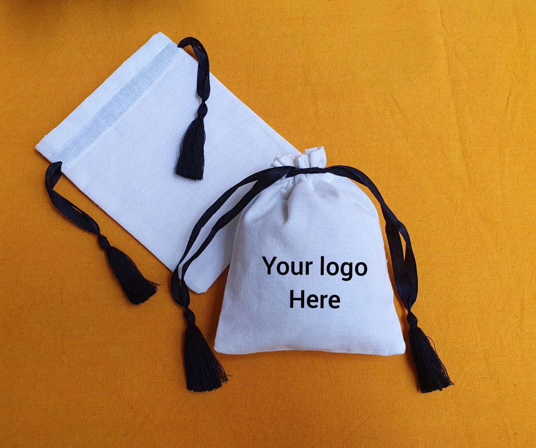 Small Drawstring Ribbons 100 White Cotton Drawstring Pouch: Black Satin Ribbon Tassel, Jewelry ...