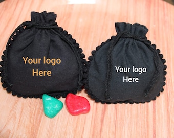 100 Custom Cotton Jewelry Pouches: Black Pom Pom Drawstring Bags