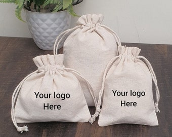 100 natural cotton drawstring bags, custom logo bags, beige cotton bags, muslin bags, small cotton bag, logo pouch, favor bag