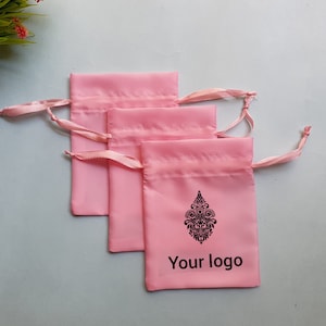 Set of 100 Drawstring pink satin jewelry pouch for prefect jewelry packing, favor and gift purpose bags, custom logo pouch, logo bag