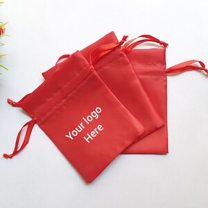Set of 100 Drawstring red satin jewelry pouch for prefect jewelry packing, favor and gift purpose bags, custom logo pouch, logo bag