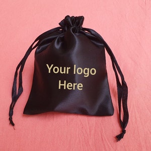 Set of 100 Drawstring black satin jewelry pouch for prefect jewelry packing, favor and gift purpose bags, custom logo pouch, logo bag